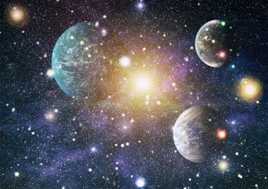 Uzaydaki gezegenler, yıldızlar ve galaksiler uzay keşiflerinin güzelliğini gösteriyor. NASA tarafından döşenmiş elementler