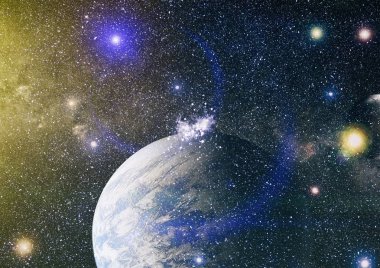 Uzaydaki gezegenler, yıldızlar ve galaksiler uzay keşiflerinin güzelliğini gösteriyor. NASA tarafından döşenmiş elementler