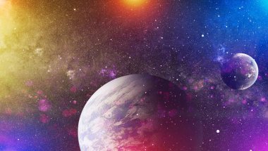 Uzaydaki gezegenler, yıldızlar ve galaksiler uzay keşiflerinin güzelliğini gösteriyor. NASA tarafından döşenmiş elementler