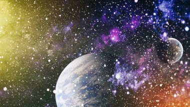 Uzaydaki gezegenler, yıldızlar ve galaksiler uzay keşiflerinin güzelliğini gösteriyor. NASA tarafından döşenmiş elementler