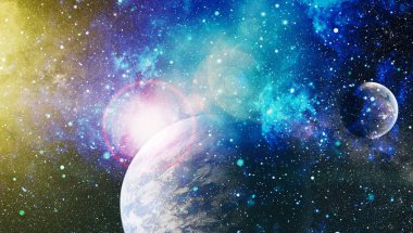 Uzaydaki gezegenler, yıldızlar ve galaksiler uzay keşiflerinin güzelliğini gösteriyor. NASA tarafından döşenmiş elementler