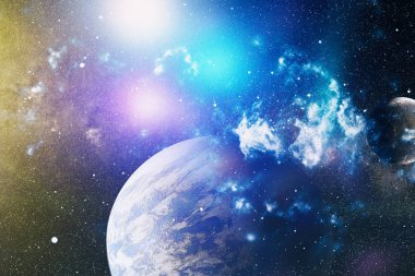 Uzaydaki gezegenler, yıldızlar ve galaksiler uzay keşiflerinin güzelliğini gösteriyor. NASA tarafından döşenmiş elementler