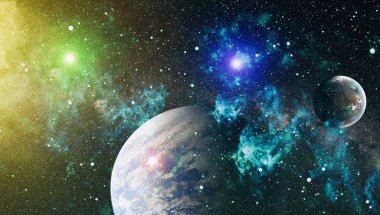 Uzaydaki gezegenler, yıldızlar ve galaksiler uzay keşiflerinin güzelliğini gösteriyor. NASA tarafından döşenmiş elementler