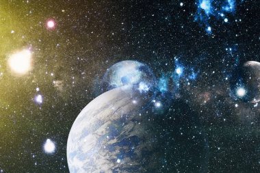 Uzaydaki gezegenler, yıldızlar ve galaksiler uzay keşiflerinin güzelliğini gösteriyor. NASA tarafından döşenmiş elementler