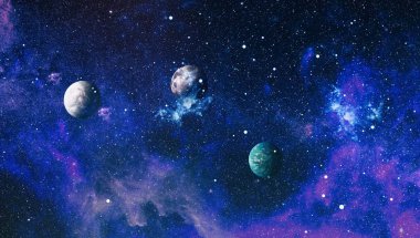 Uzaydaki gezegenler, yıldızlar ve galaksiler uzay keşiflerinin güzelliğini gösteriyor. NASA tarafından döşenmiş elementler