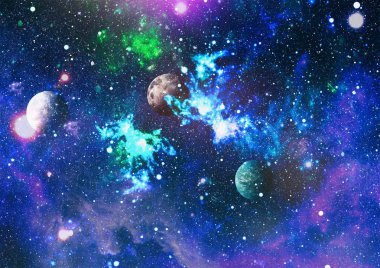 Uzaydaki gezegenler, yıldızlar ve galaksiler uzay keşiflerinin güzelliğini gösteriyor. NASA tarafından döşenmiş elementler