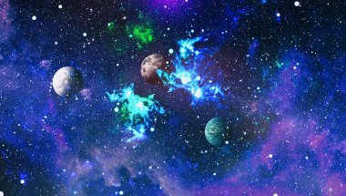 Uzaydaki gezegenler, yıldızlar ve galaksiler uzay keşiflerinin güzelliğini gösteriyor. NASA tarafından döşenmiş elementler