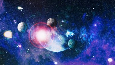 Uzaydaki gezegenler, yıldızlar ve galaksiler uzay keşiflerinin güzelliğini gösteriyor. NASA tarafından döşenmiş elementler