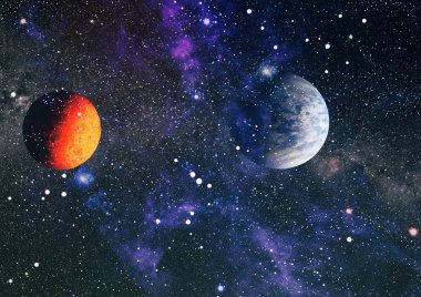 Derin uzay sanatı. Galaksiler, bulutsular ve evrendeki yıldızlar. Bu görüntünün elementleri NASA tarafından desteklenmektedir