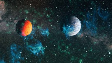 Derin uzay sanatı. Galaksiler, bulutsular ve evrendeki yıldızlar. Bu görüntünün elementleri NASA tarafından desteklenmektedir