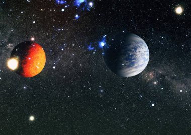 Derin uzay sanatı. Galaksiler, bulutsular ve evrendeki yıldızlar. Bu görüntünün elementleri NASA tarafından desteklenmektedir