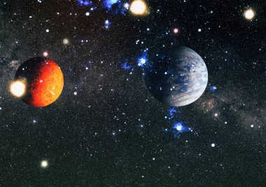 Derin uzay sanatı. Galaksiler, bulutsular ve evrendeki yıldızlar. Bu görüntünün elementleri NASA tarafından desteklenmektedir