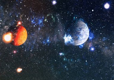 Derin uzay sanatı. Galaksiler, bulutsular ve evrendeki yıldızlar. Bu görüntünün elementleri NASA tarafından desteklenmektedir