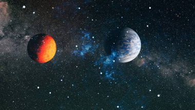 Derin uzay sanatı. Galaksiler, bulutsular ve evrendeki yıldızlar. Bu görüntünün elementleri NASA tarafından desteklenmektedir