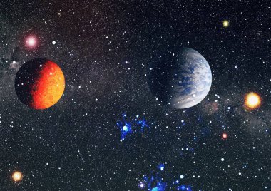 Derin uzay sanatı. Galaksiler, bulutsular ve evrendeki yıldızlar. Bu görüntünün elementleri NASA tarafından desteklenmektedir