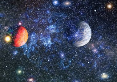 Derin uzay sanatı. Galaksiler, bulutsular ve evrendeki yıldızlar. Bu görüntünün elementleri NASA tarafından desteklenmektedir