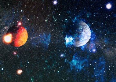 Derin uzay sanatı. Galaksiler, bulutsular ve evrendeki yıldızlar. Bu görüntünün elementleri NASA tarafından desteklenmektedir