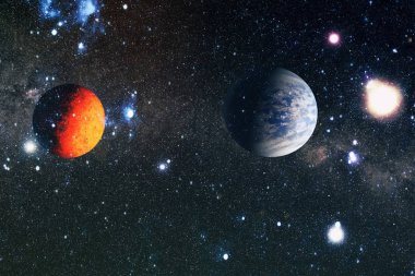 Derin uzay sanatı. Galaksiler, bulutsular ve evrendeki yıldızlar. Bu görüntünün elementleri NASA tarafından desteklenmektedir