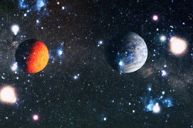 Derin uzay sanatı. Galaksiler, bulutsular ve evrendeki yıldızlar. Bu görüntünün elementleri NASA tarafından desteklenmektedir