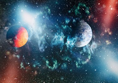 Derin uzay sanatı. Galaksiler, bulutsular ve evrendeki yıldızlar. Bu görüntünün elementleri NASA tarafından desteklenmektedir