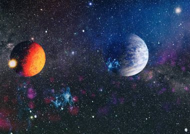 Derin uzay sanatı. Galaksiler, bulutsular ve evrendeki yıldızlar. Bu görüntünün elementleri NASA tarafından desteklenmektedir