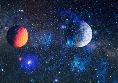 Derin uzay sanatı. Galaksiler, bulutsular ve evrendeki yıldızlar. Bu görüntünün elementleri NASA tarafından desteklenmektedir