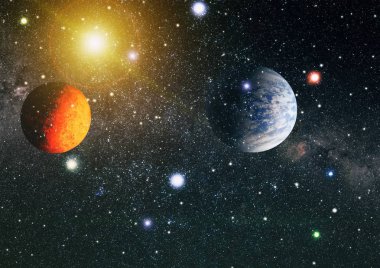 Derin uzay sanatı. Galaksiler, bulutsular ve evrendeki yıldızlar. Bu görüntünün elementleri NASA tarafından desteklenmektedir