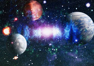 Derin uzay sanatı. Galaksiler, bulutsular ve evrendeki yıldızlar. Bu görüntünün elementleri NASA tarafından desteklenmektedir