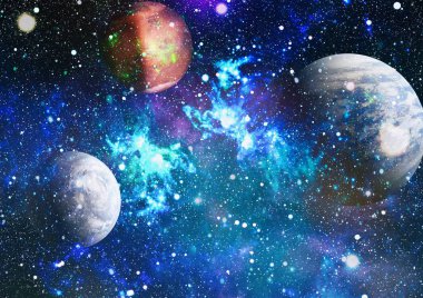 Derin uzay sanatı. Galaksiler, bulutsular ve evrendeki yıldızlar. Bu görüntünün elementleri NASA tarafından desteklenmektedir