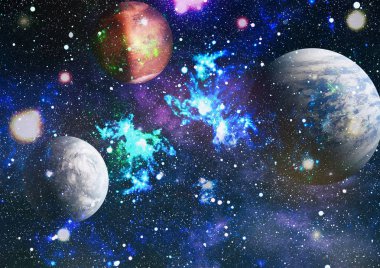 Derin uzay sanatı. Galaksiler, bulutsular ve evrendeki yıldızlar. Bu görüntünün elementleri NASA tarafından desteklenmektedir