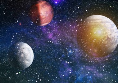 Derin uzay sanatı. Galaksiler, bulutsular ve evrendeki yıldızlar. Bu görüntünün elementleri NASA tarafından desteklenmektedir