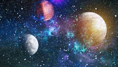 Derin uzay sanatı. Galaksiler, bulutsular ve evrendeki yıldızlar. Bu görüntünün elementleri NASA tarafından desteklenmektedir