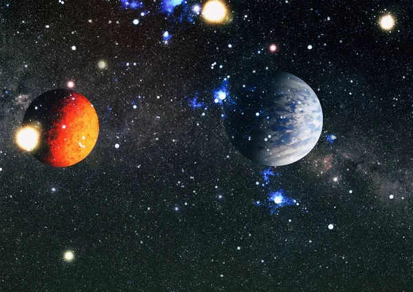 Derin uzay sanatı. Galaksiler, bulutsular ve evrendeki yıldızlar. Bu görüntünün elementleri NASA tarafından desteklenmektedir