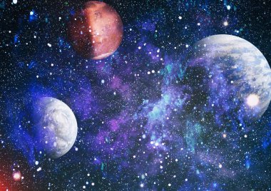 Derin uzay sanatı. Galaksiler, bulutsular ve evrendeki yıldızlar. Bu görüntünün elementleri NASA tarafından desteklenmektedir