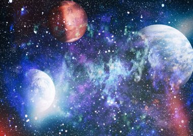 Derin uzay sanatı. Galaksiler, bulutsular ve evrendeki yıldızlar. Bu görüntünün elementleri NASA tarafından desteklenmektedir