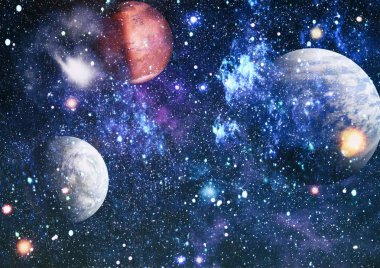 Uzayda ateşli bir patlama. Evrenin soyut çizimi. Bu görüntünün elementleri NASA tarafından desteklenmektedir