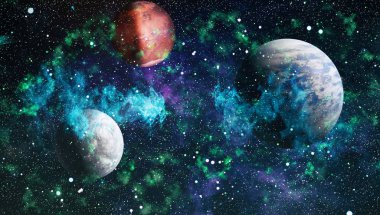 Uzayda ateşli bir patlama. Evrenin soyut çizimi. Bu görüntünün elementleri NASA tarafından desteklenmektedir