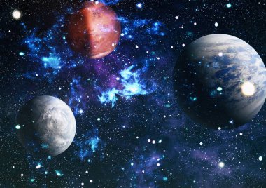 Uzayda ateşli bir patlama. Evrenin soyut çizimi. Bu görüntünün elementleri NASA tarafından desteklenmektedir