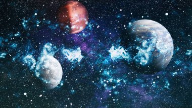 Uzayda ateşli bir patlama. Evrenin soyut çizimi. Bu görüntünün elementleri NASA tarafından desteklenmektedir