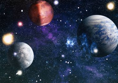 Uzayda ateşli bir patlama. Evrenin soyut çizimi. Bu görüntünün elementleri NASA tarafından desteklenmektedir