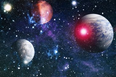 Uzayda ateşli bir patlama. Evrenin soyut çizimi. Bu görüntünün elementleri NASA tarafından desteklenmektedir