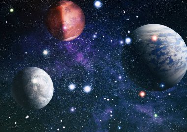 Uzayda ateşli bir patlama. Evrenin soyut çizimi. Bu görüntünün elementleri NASA tarafından desteklenmektedir