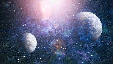 Uzayda ateşli bir patlama. Evrenin soyut çizimi. Bu görüntünün elementleri NASA tarafından desteklenmektedir