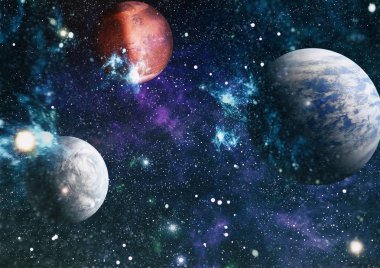 Uzayda ateşli bir patlama. Evrenin soyut çizimi. Bu görüntünün elementleri NASA tarafından desteklenmektedir