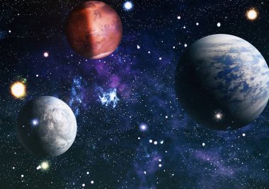 Uzayda ateşli bir patlama. Evrenin soyut çizimi. Bu görüntünün elementleri NASA tarafından desteklenmektedir