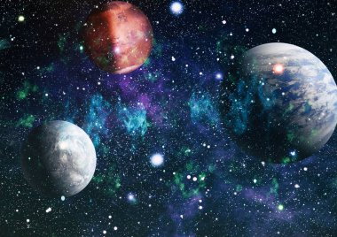 Uzayda ateşli bir patlama. Evrenin soyut çizimi. Bu görüntünün elementleri NASA tarafından desteklenmektedir