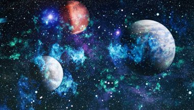 Uzayda ateşli bir patlama. Evrenin soyut çizimi. Bu görüntünün elementleri NASA tarafından desteklenmektedir