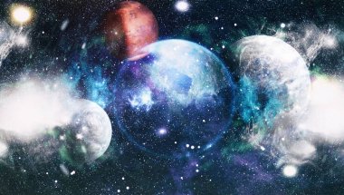 Uzayda ateşli bir patlama. Evrenin soyut çizimi. Bu görüntünün elementleri NASA tarafından desteklenmektedir