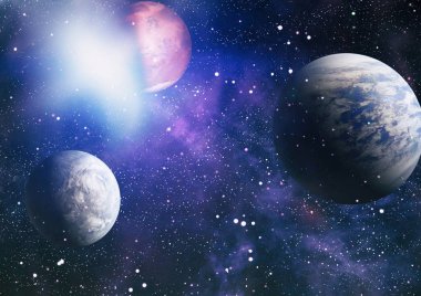 Uzayda ateşli bir patlama. Evrenin soyut çizimi. Bu görüntünün elementleri NASA tarafından desteklenmektedir