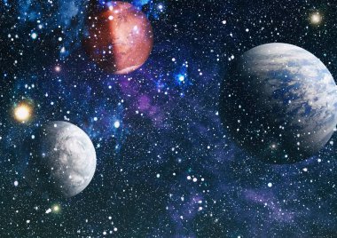 Uzayda ateşli bir patlama. Evrenin soyut çizimi. Bu görüntünün elementleri NASA tarafından desteklenmektedir